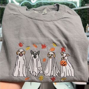 Cute Ghost Dog Embroidered Tee